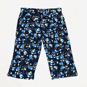 NWOT Halogen Navy Floral Plus Size Tie Waist Wide Leg Crop Capri Pants